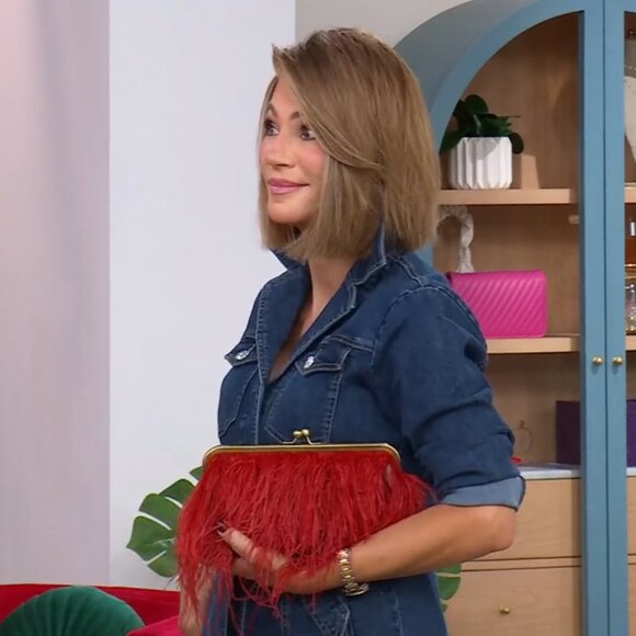 Patricia Nash Ruby Red Leather Ostrich Feather Frame Bag NWT - Picture 6 of 12